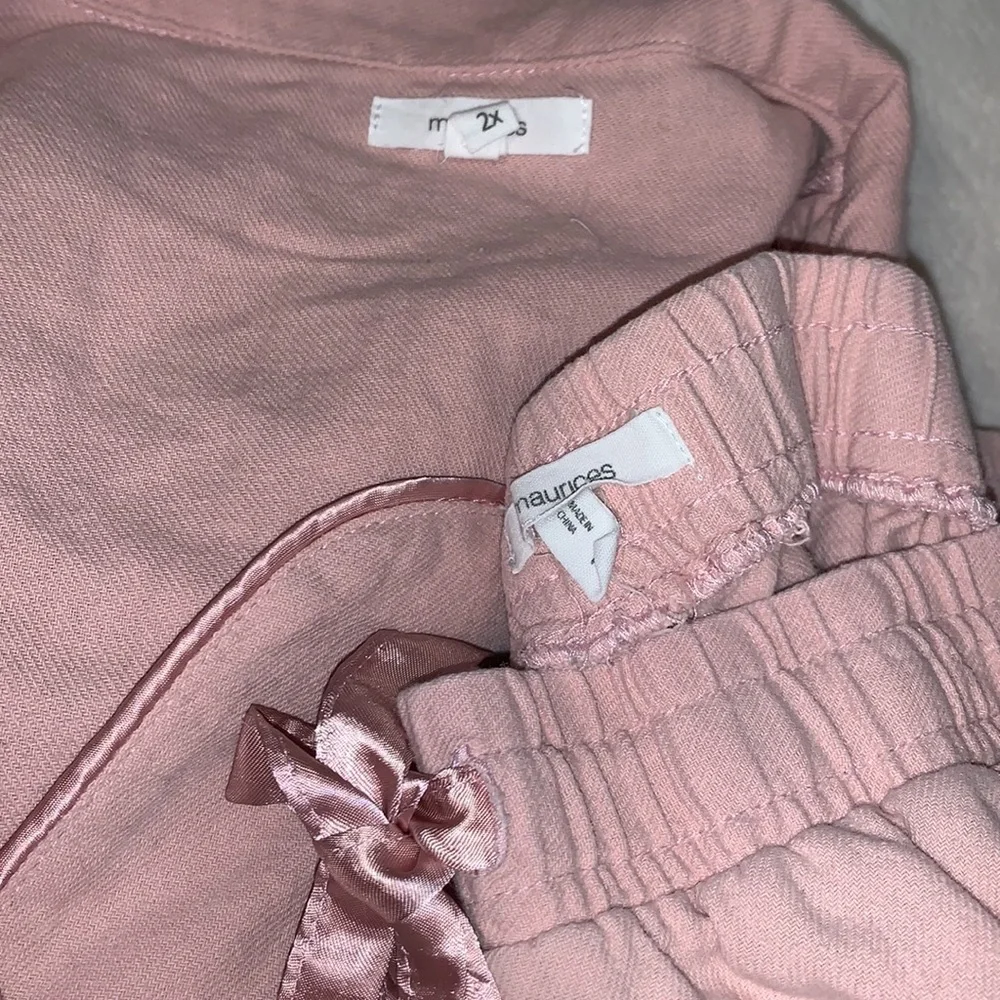 2X Maurice’s Ballet Pink 100% cotton satin bow pajama set has pockets